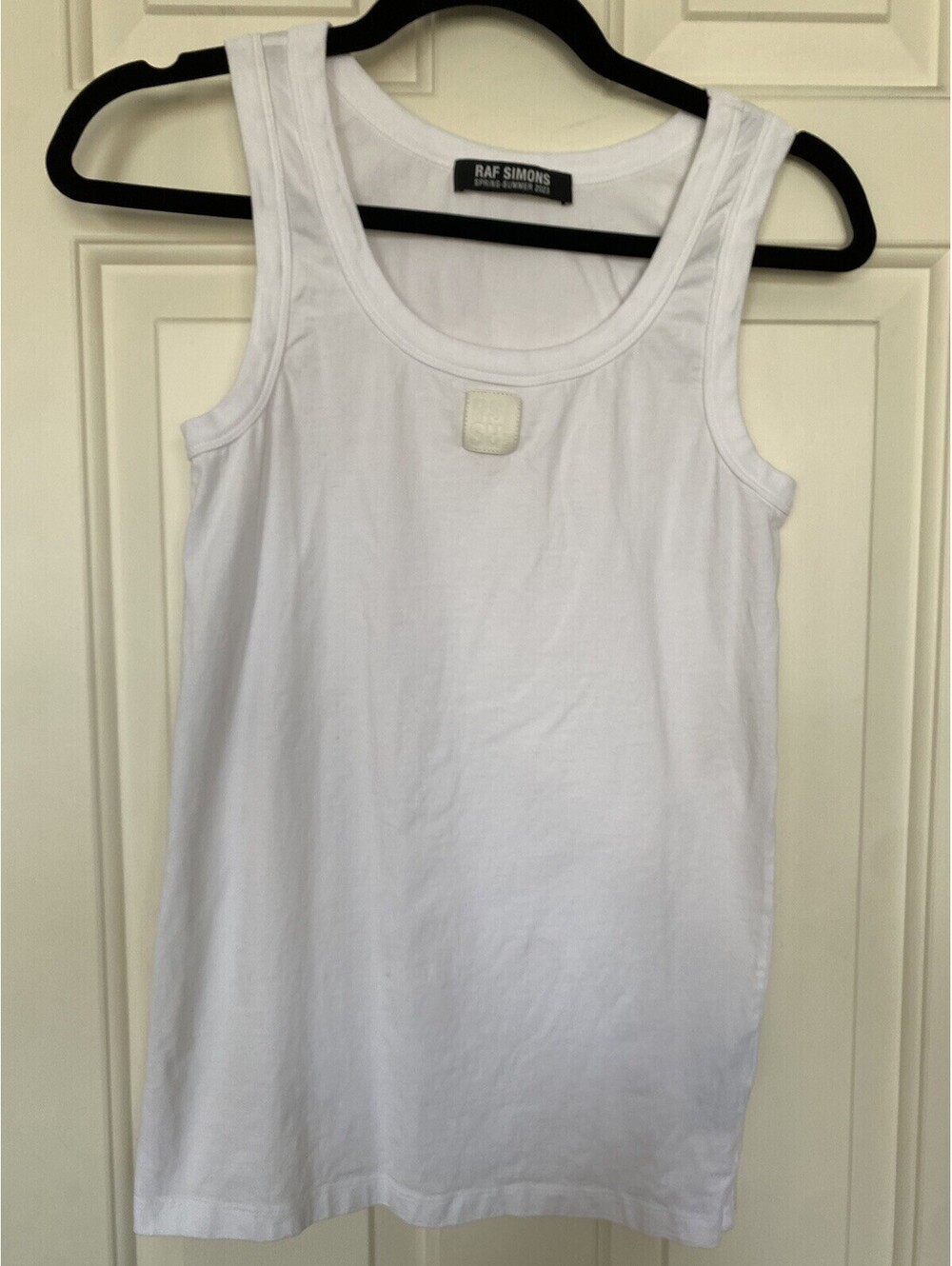 Raf Simons Spring Summer 2023 White Cotton Logo Patch Tank Top Size S